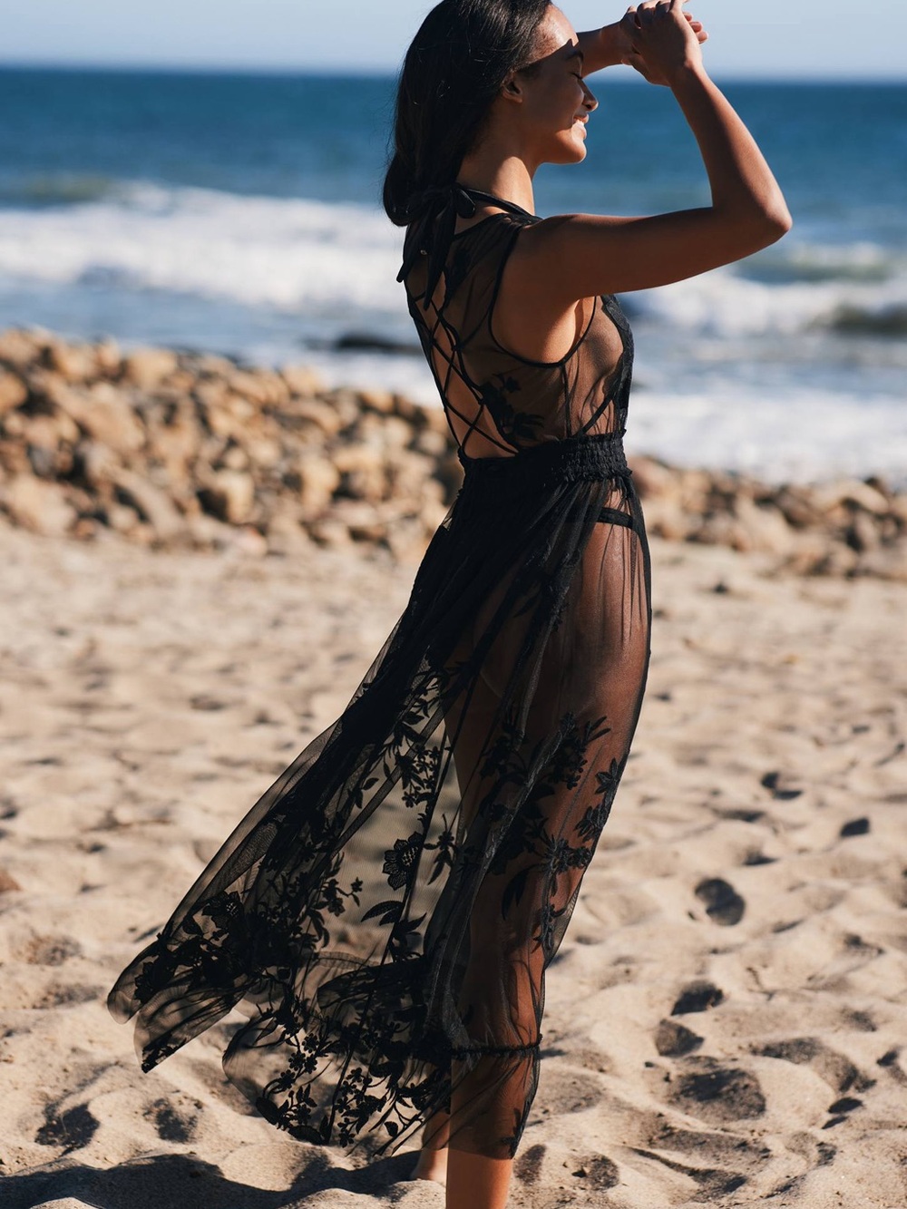 By Anthropologie Embroidered Black Mesh Maxi Dress - Picture 3 of 9